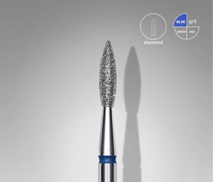 STALEKS EXPERT Fraise diamantée « Flamme pointue » bleue, diamètre 2,1 mm, partie active 8 mm