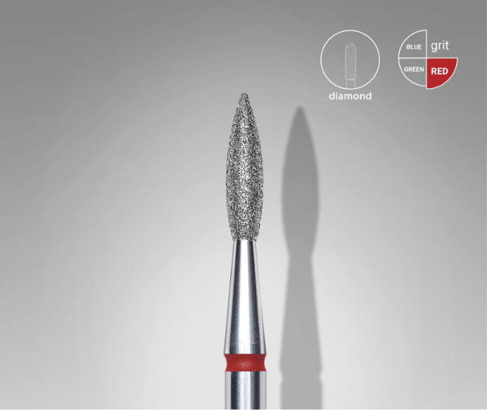 STALEKS EXPERT Fraise diamantée « Flamme pointue » rouge, diamètre 2,1 mm, partie active 8 mm