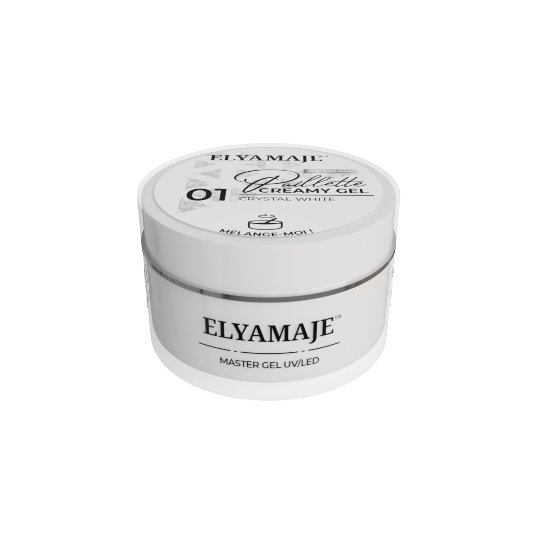 Crystal White n° 01 – Paillette Creamy Gel – Gel de construction UV LED – Elyamaje