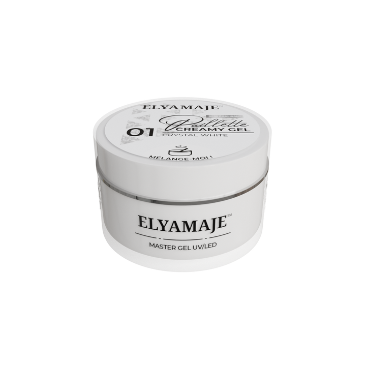 Crystal White n° 01 – Paillette Creamy Gel – Gel de construction UV LED – Elyamaje