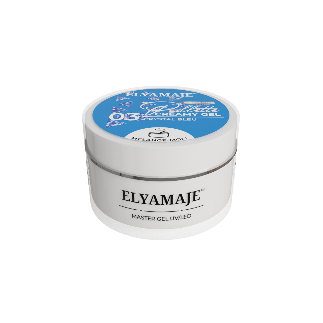 Crystal Bleu n° 03 – Paillette Creamy Gel – Gel de construction UV LED – Elyamaje